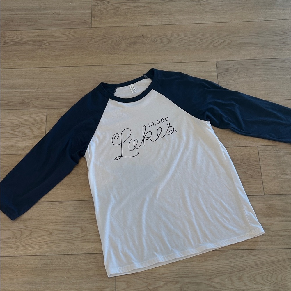 Bella Canvas White and Navy 10,000 Lakes Minnesota Raglan Tee